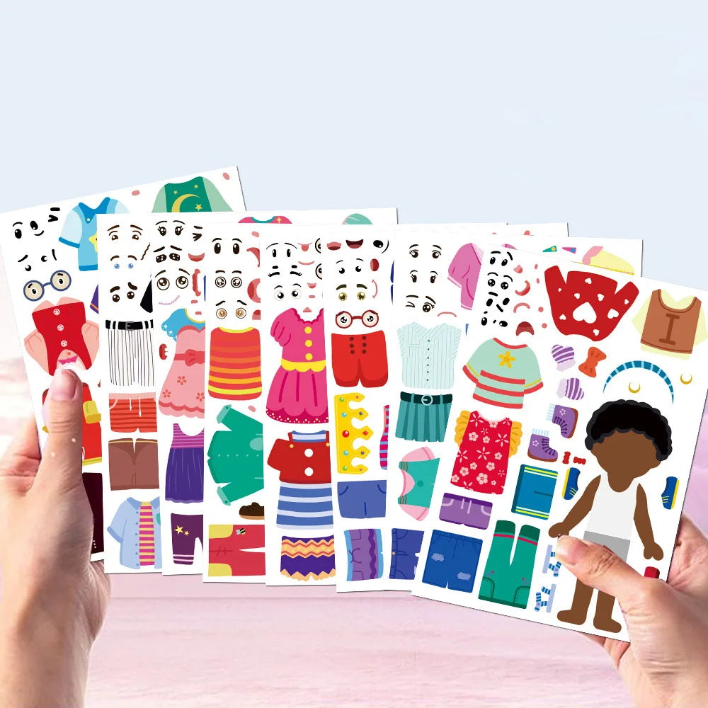 8/16/24PCS Children's Dress Up Puzzle Stickers Cute Cartoon Creative Fun Children's Puzzle Account Material Waterproof Stickers