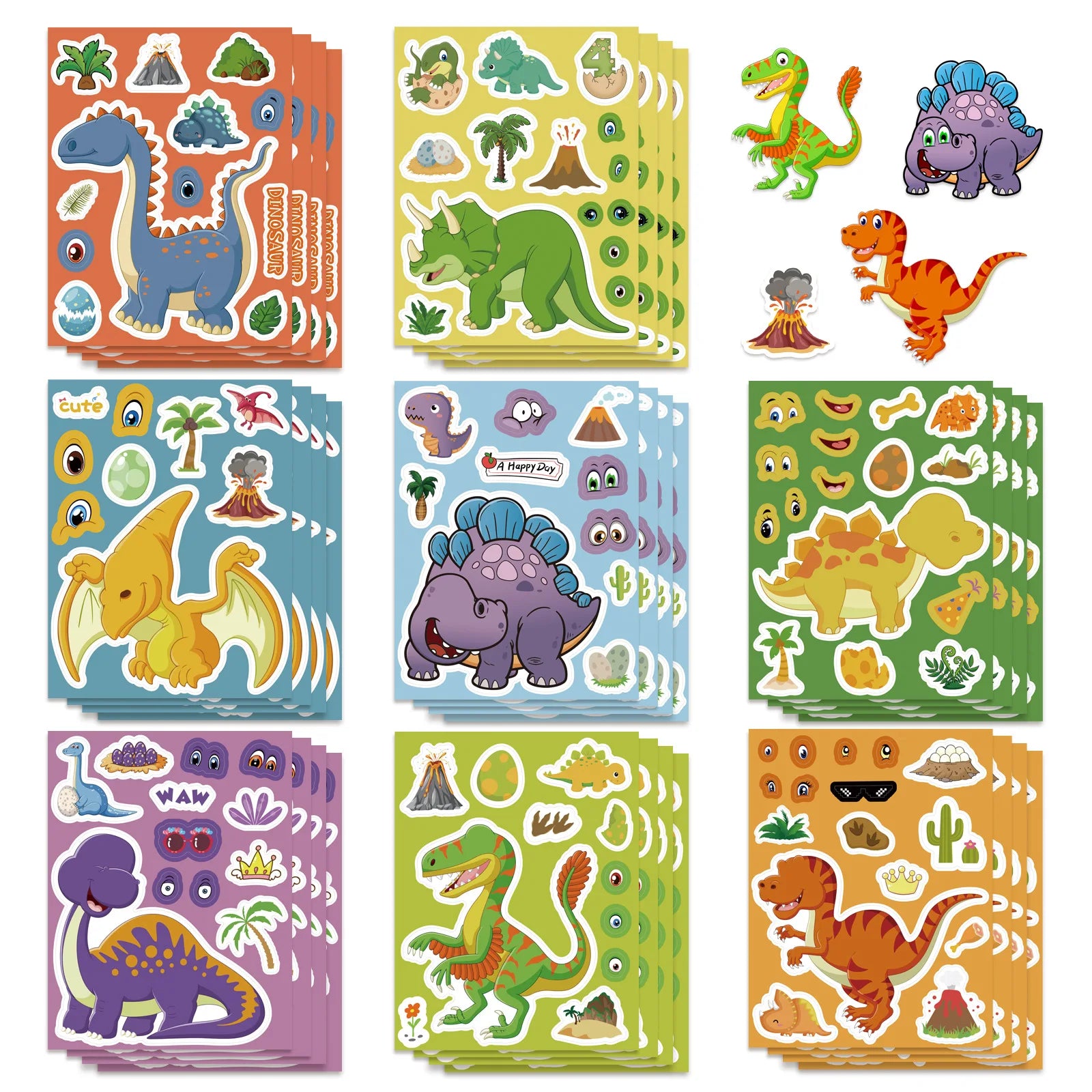 8/16/24PCS Cute Dinosaur Puzzle Stickers, Face Stickers Handmade DIY Creative Personalized Decoration Waterproof Sticke