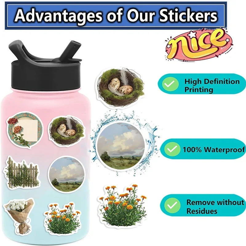 10/30/50PCS Vintage Rural Life PVC Sticky Sticker Aesthetic Children's Stationery DIY Decoration Scrapbooking School Supplies