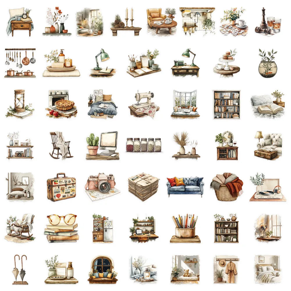 50PCS Home Art Series Transparent Stickers DIY Scrapbook Phone Case Laptop Tablet Decorative Toy Stickers