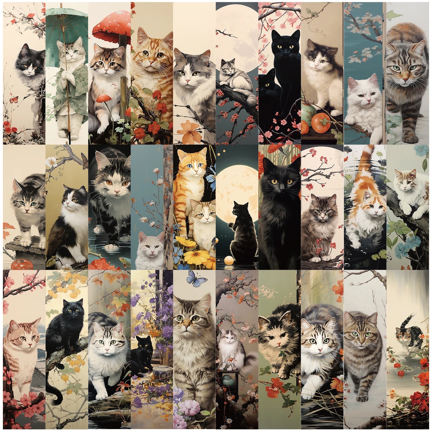 30PCS Japanese style cat Bookmarks European And Shadow Decoration Creative Landscape Bar Durable Reading Photography Accessories