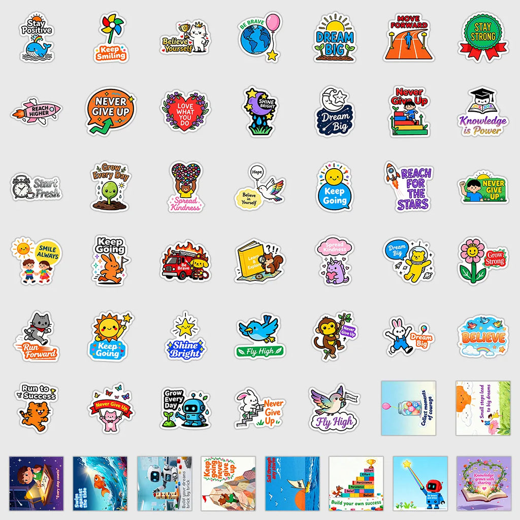 50/100PCS Positive Phrase Graffiti Stickers Water Cup Mobile Waterproof Decoration Stationery Notebook Reward Incentive Stickers