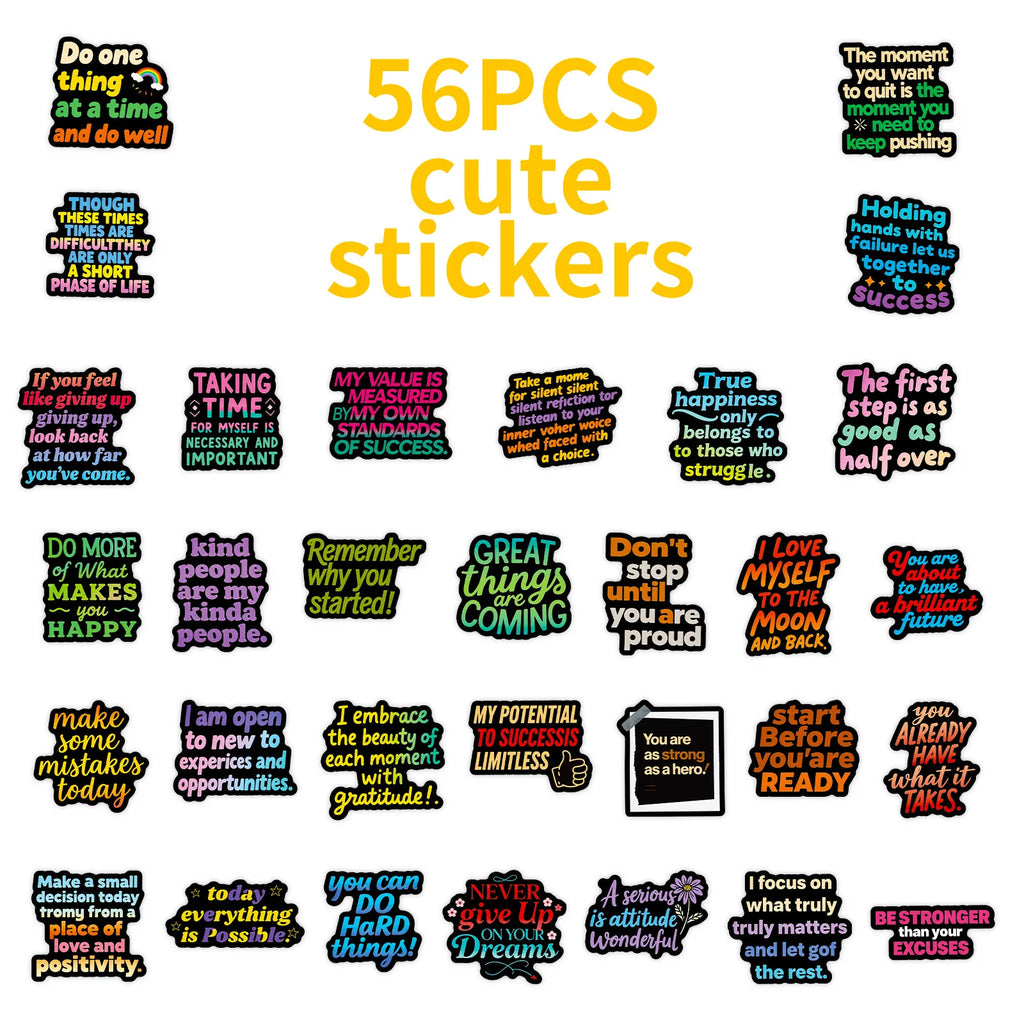 56PCS Dark Text Graffiti Stickers Inspirational Positive Energy Black Background Text Stickers Creative Stationary Stickers
