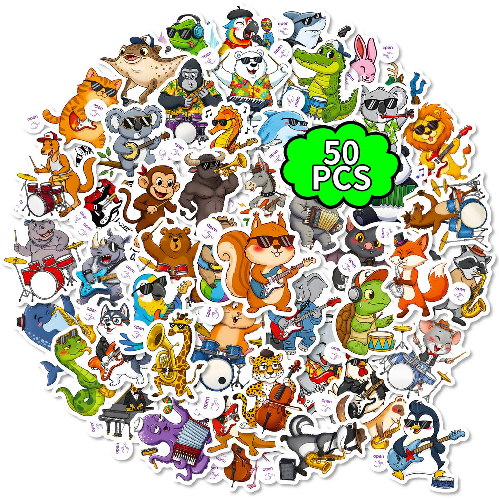 50/100PCS Fun Animal Musical Instrument Graffiti Stickers Creative Easy Tear Off DIY Notebook Stationery Stickers