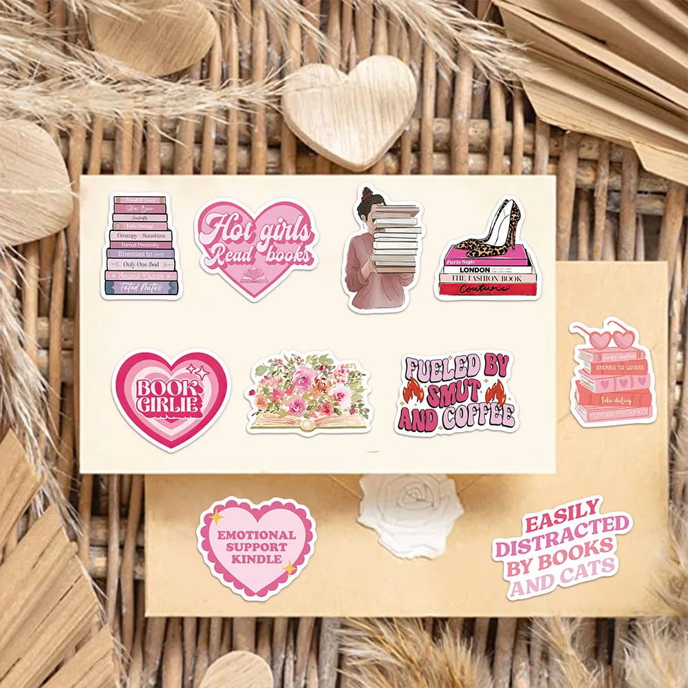 50PCS Pink Bookish Cartoon Stickers Creative DIY Stickers Tags Tablet Water Cup Decoration Stickers