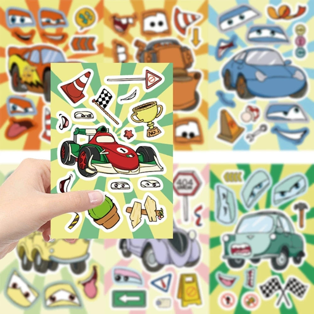 8/24PCS Cartoon Racing Make a Face DIY Skateboard Phone Laptop Pencil Stationery Kids Decoration Reward Waterproof Sticker