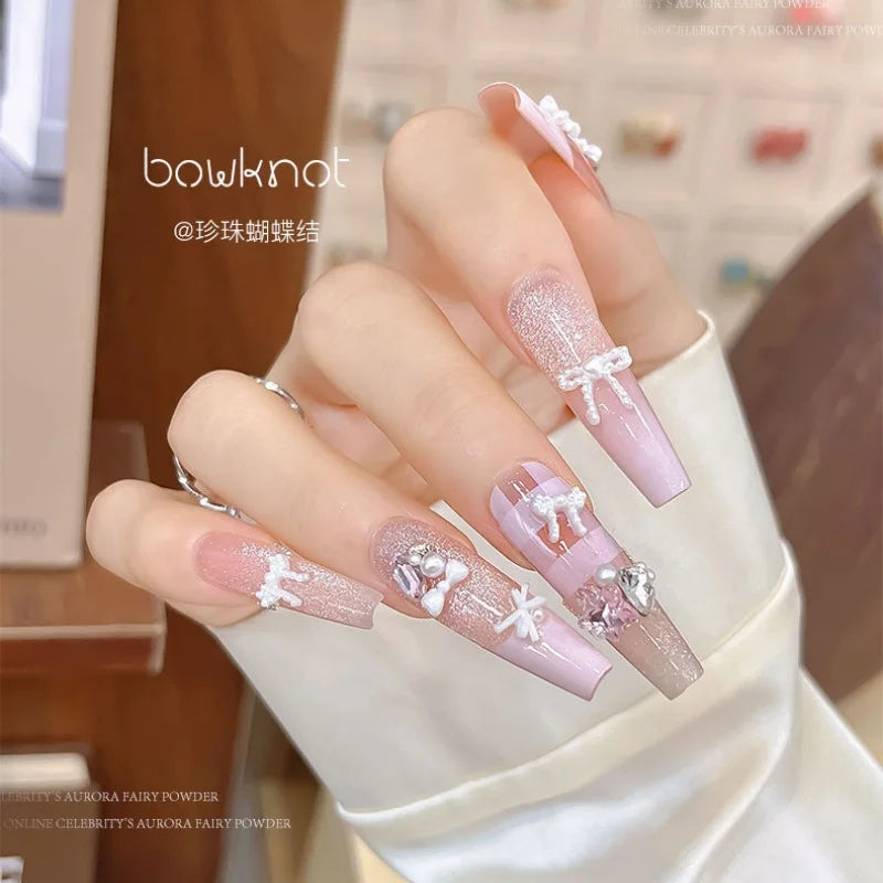 Pearlescent Bow Pearl Nail Art Accessories Mixed Colors Ribbon Bow ties Nail Charms Flatback Resin Nail Rhinestones Decorations