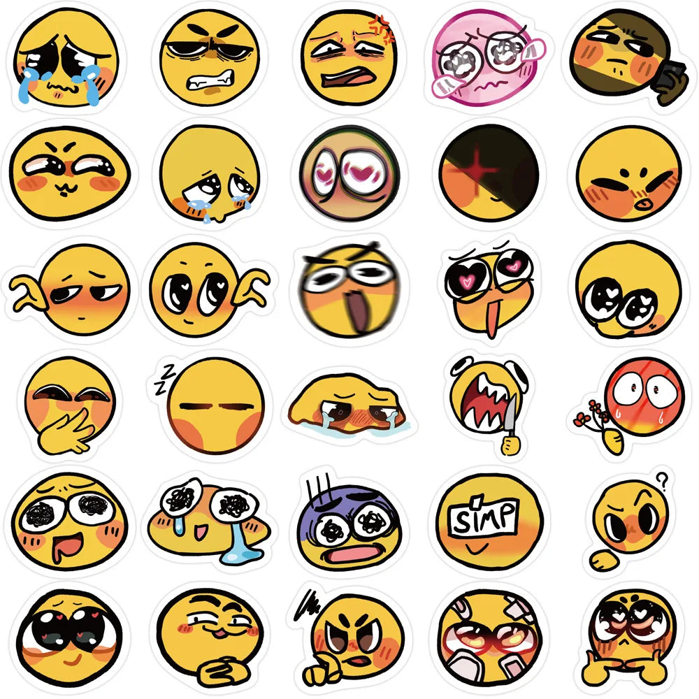50Pcs Cute Smiling Faces Cartoon Funny Sticker Kawaii Creative Waterproof Decal for Laptop Luggage DIY Child Phone Stationery