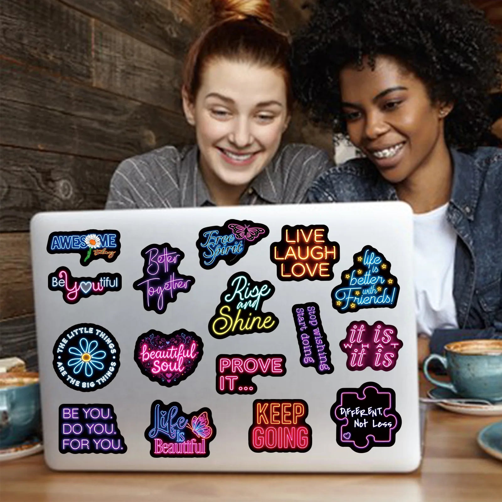 50-Pack Waterproof Neon Motivational Text Stickers for Refrigerator Helmet Skateboard Laptop Water Bottle Stationery Notebook