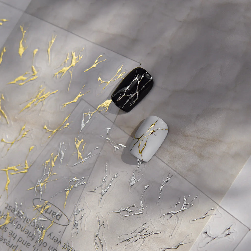 5D Gold Embossed Nail Art Stckers High Quality Gold/Sliver Marble Pattern Nail Sticker DIY Adhesive Nail 3D Decorations Decals