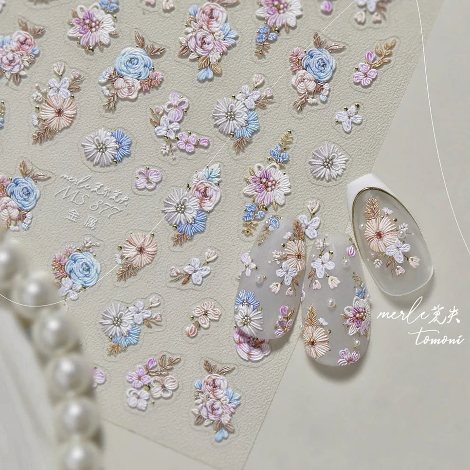 Metal Nail Stickers Exquisite Embroidered Rose Nail Art Accessories Stickers Back Glue Flowers Nail Charms Decals Manicure Tools