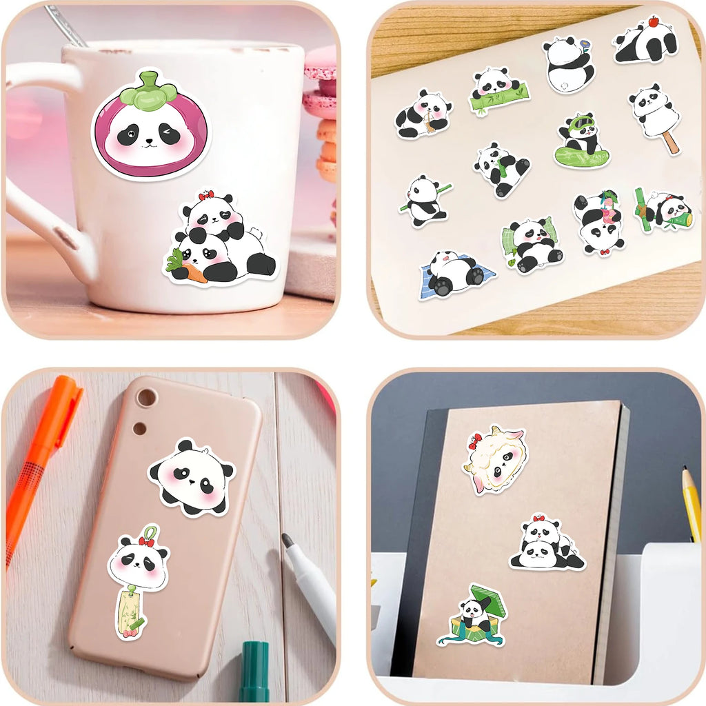 50pcs Cute Cartoon Panda Stationery Decor Vinyl Waterproof Stickers For Kids Gifts