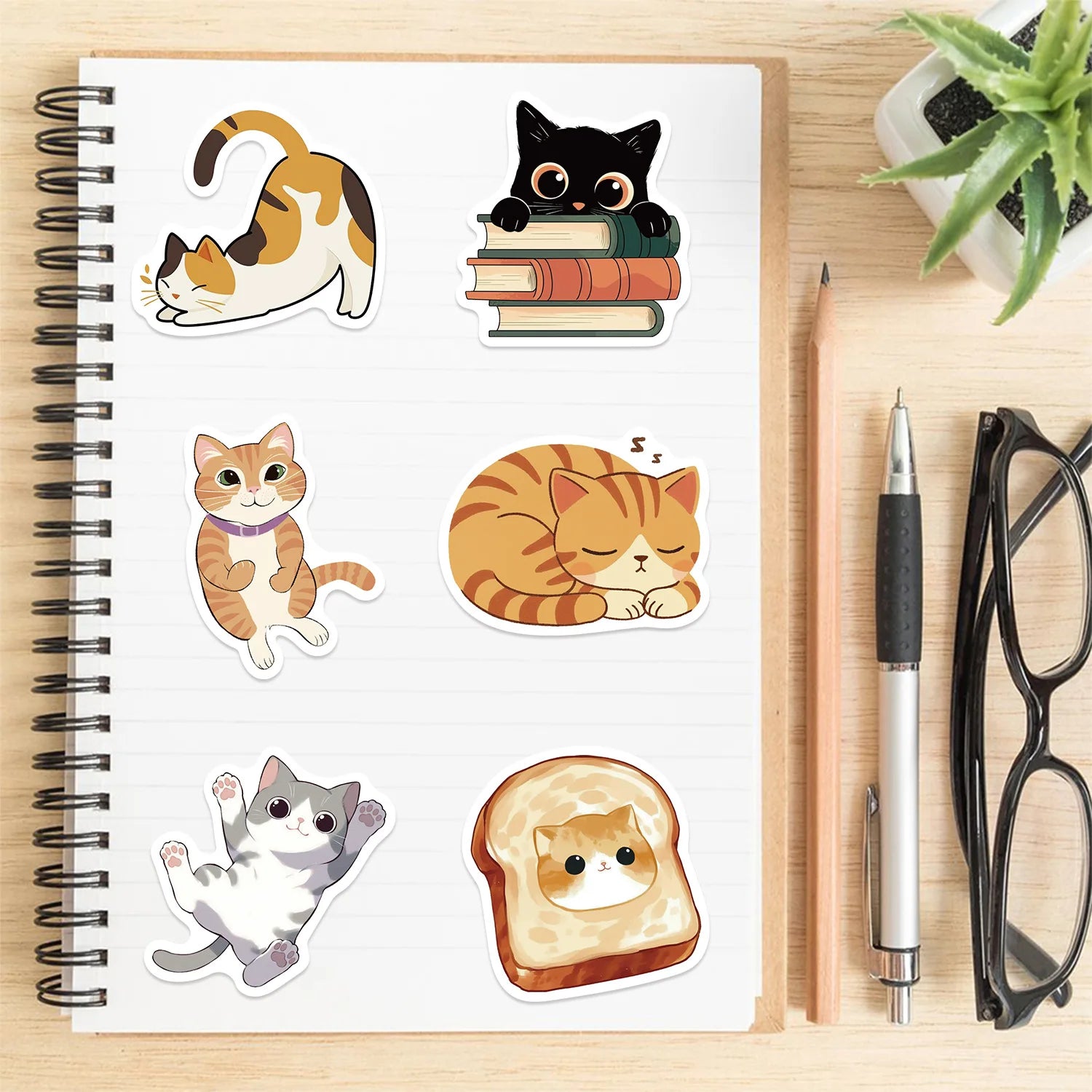 50PCS Cartoon Cute Cat Graffiti Stickers Decorative Luggage Notebook DIY Waterproof Stickers