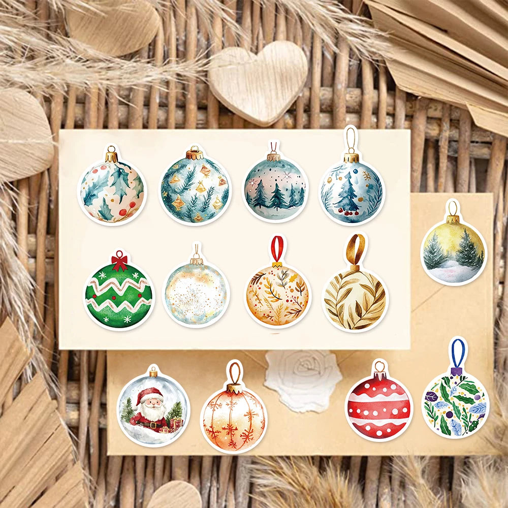 50PCS Cartoon Christmas Balls Fun Decoration Christmas DIY Stickers Album Manual Mobile Luggage Skateboard Waterproof Stickers
