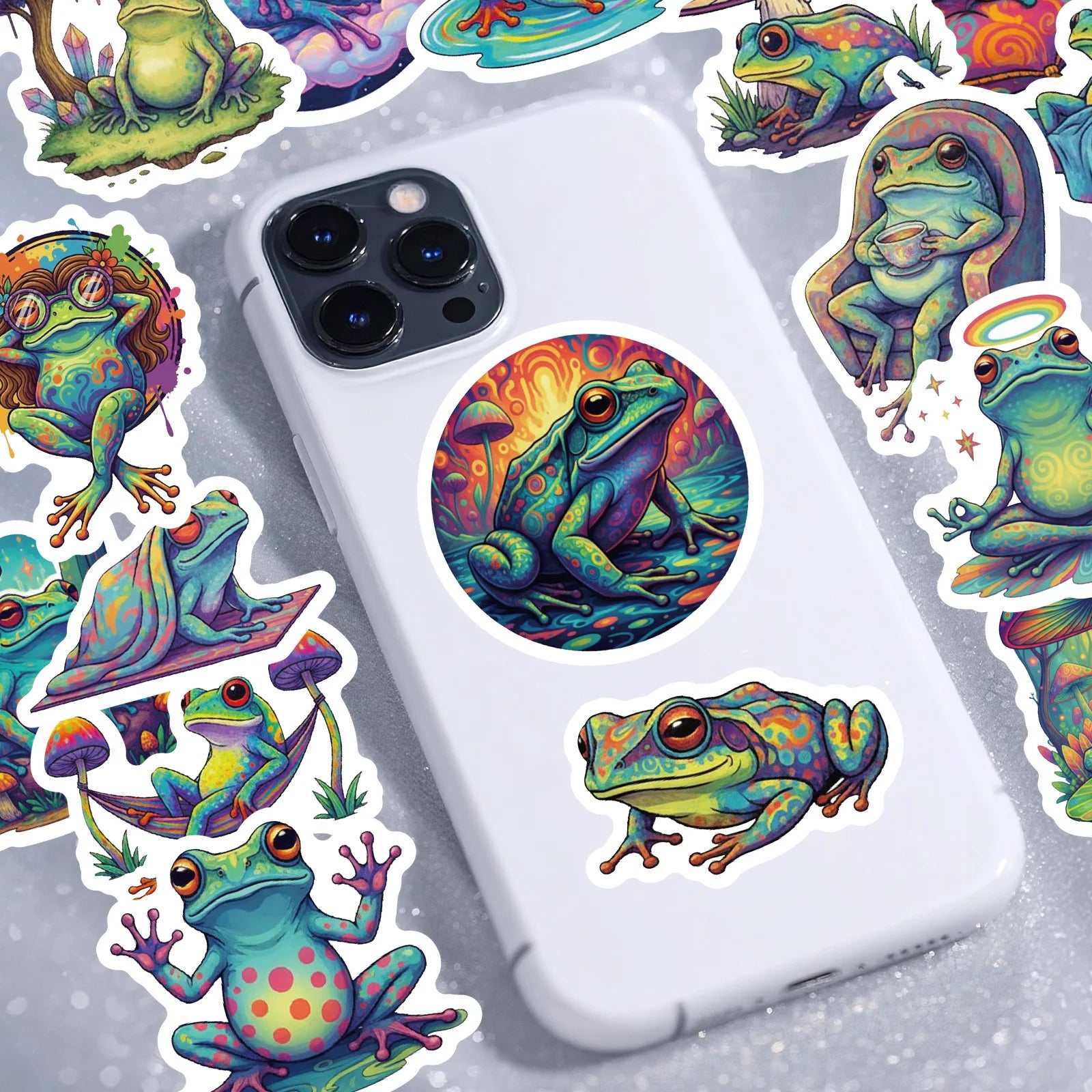 56/112 Pcs Reusable Cartoon Frog Decal Stickers for DIY Helmet Skateboard Guitar Piano Notebook Stationery Box Suitcase Fridge