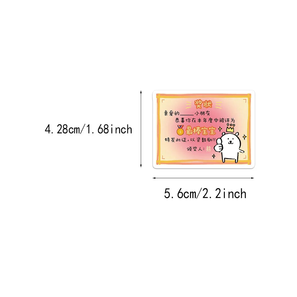 50PCS Cute Cartoon Certificate Creative Fun Stickers DIY Handmade Audio Decoration Luggage Notebook Label Reward Stickers