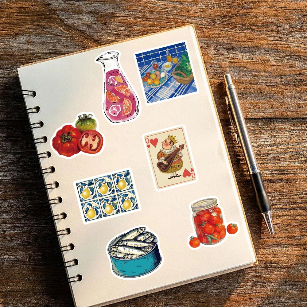 50PCS Mediterranean Tomato Stickers Kawaii Laptop Aesthetic Graffiti Room Skateboard Waterproof Scrapbooking Phone Sticker