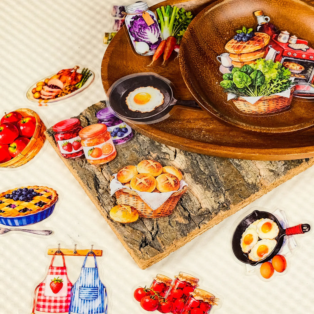 56/112Pcs BBQ Food Kitchen Theme PET Stickers, Stationery Notebook Phone Guitar Gift Box Luggage Fridge Decor Aesthetics Decals