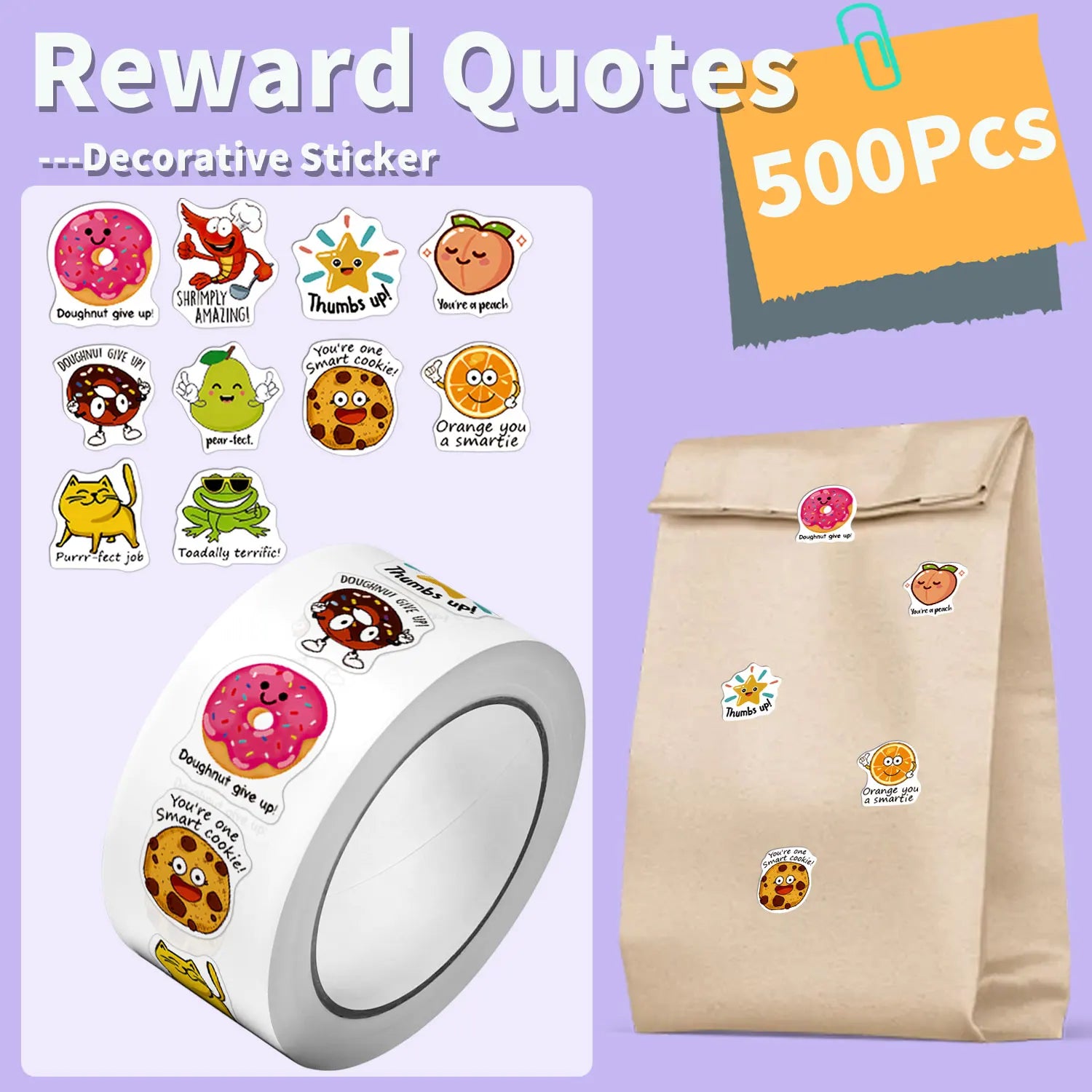 500Pcs Irregular Cartoon Reward Quotes Stickers 2.5cm/1'' Roll DlY Craft Decoration Festival Scrapbooking Labels Gift Sealing