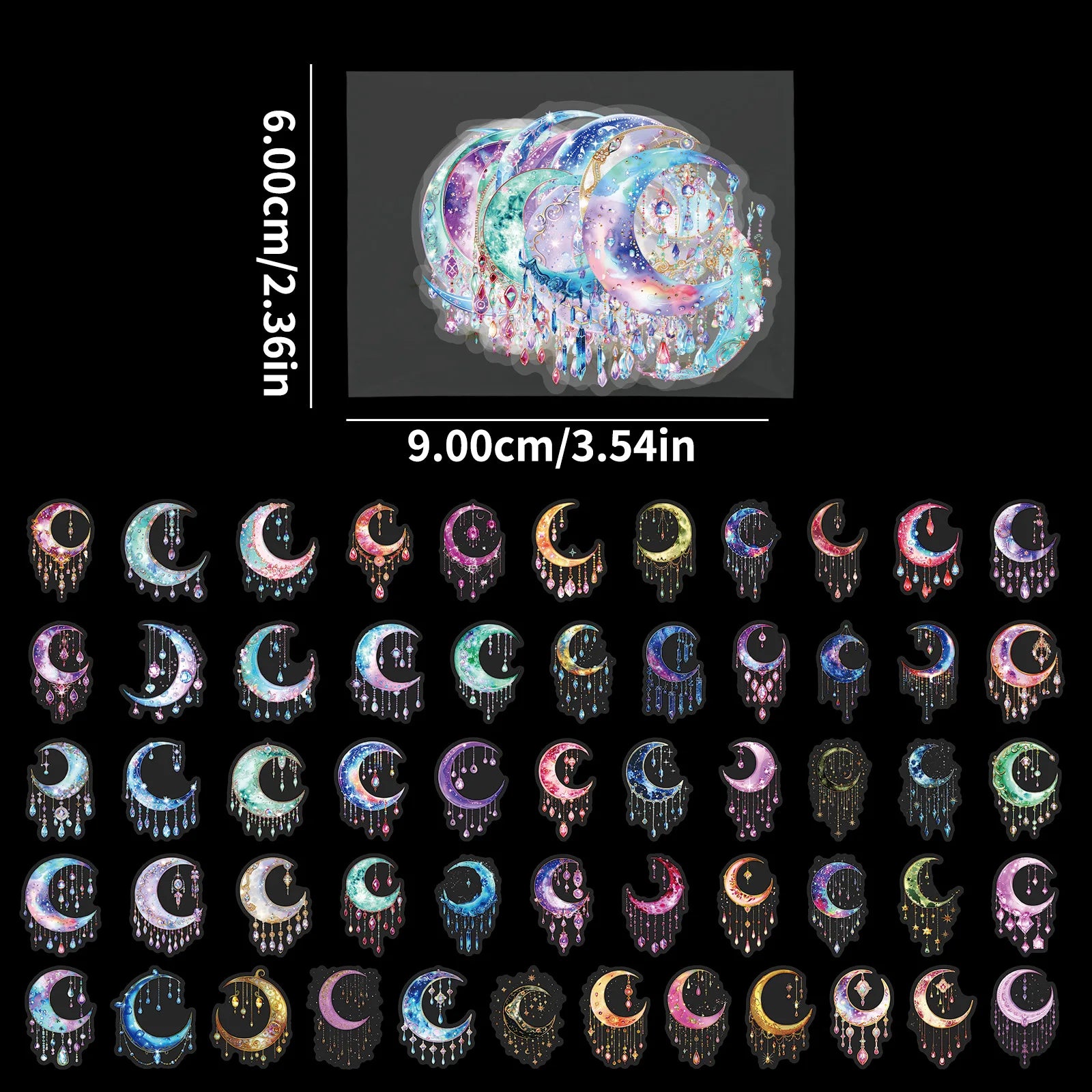 56/112PCS Colorful Tassel Crescent Transparent Stickers PET Beautiful Decoration Waterproof Reward Stationery Notebook Stickers