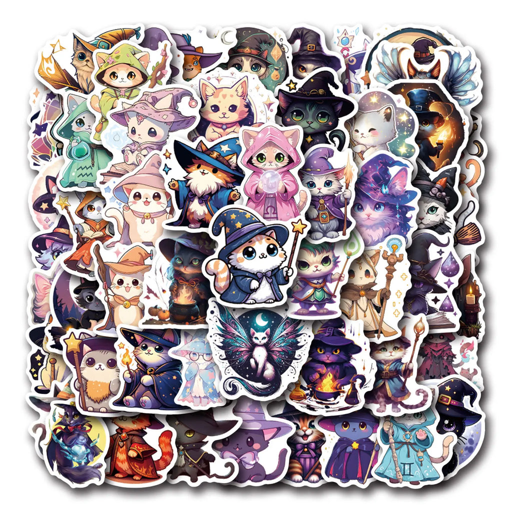55/110PCS Cartoon Magic Cat Personality Graffiti Sticker Car Luggage Water Cup Notebook Sticker