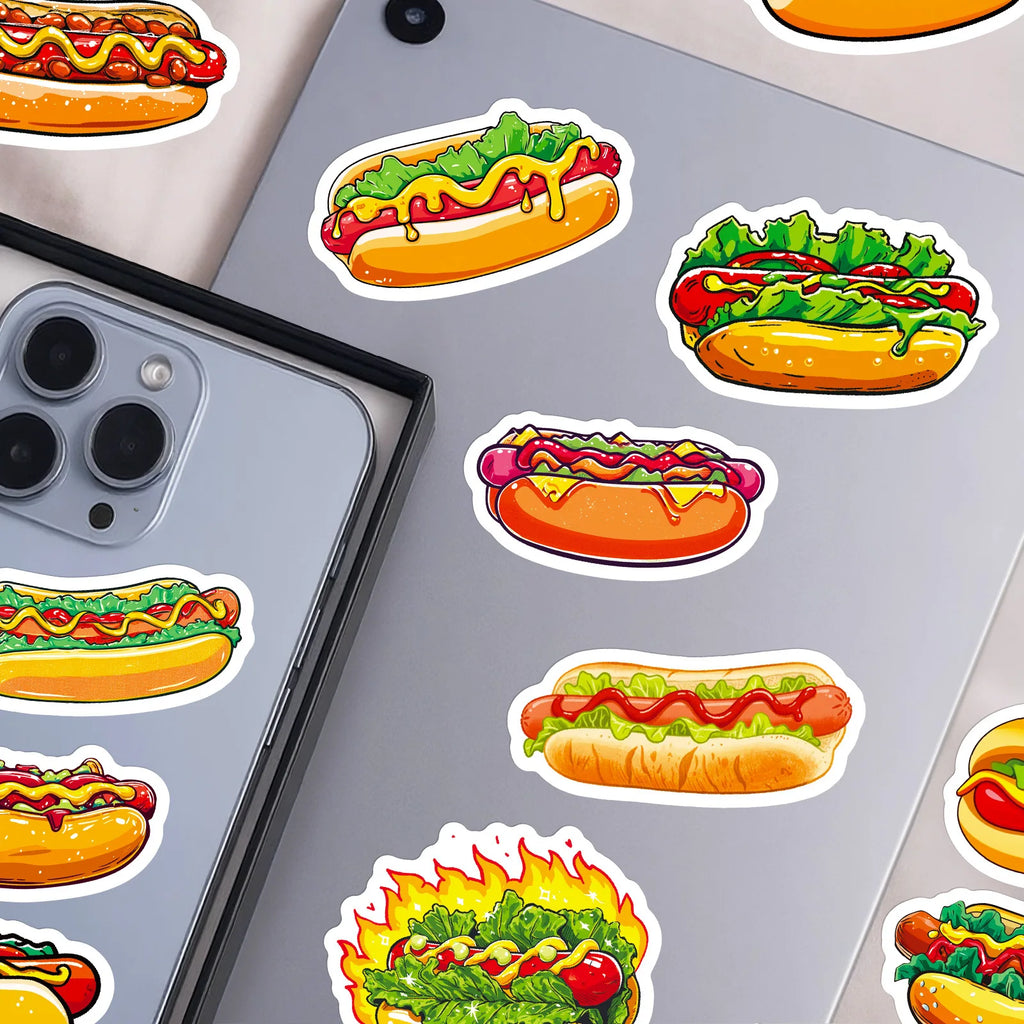 56PCS Cute Hot Dog Cartoon Stickers Smile Bread Sausage Hand drawn Food Decoration Children's Stationery Stickers