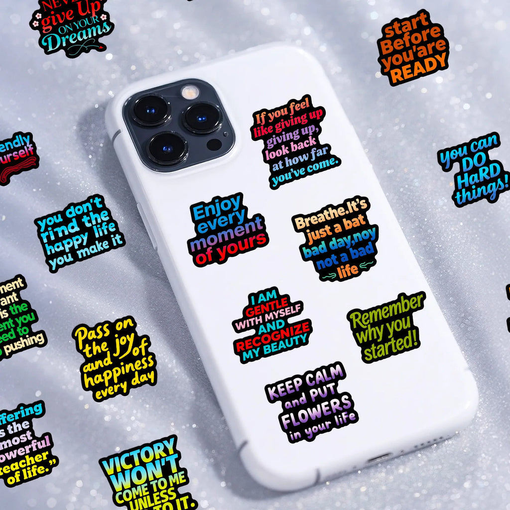 56PCS Dark Text Graffiti Stickers Inspirational Positive Energy Black Background Text Stickers Creative Stationary Stickers