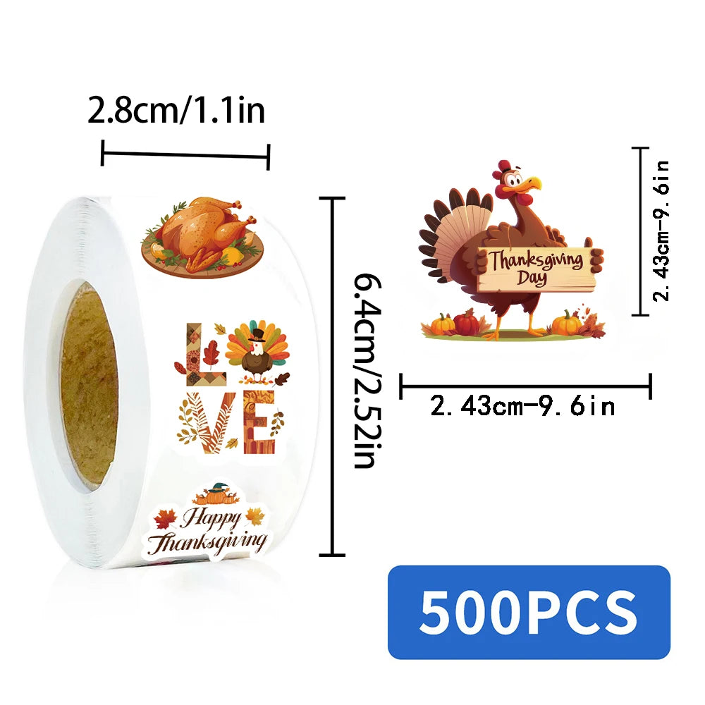 500PCS Thanksgiving Day Curls Seal Stickers DIY Turkey Cartoon Photocard Kawaii Good Harvest Waterproo Diary Scrapbook Sticker ﻿