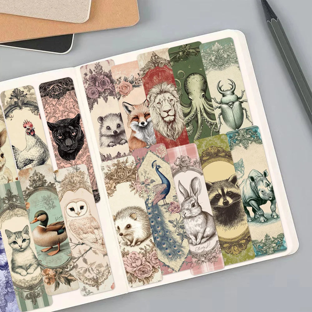 30Pcs Classic Antique Bookmark Animal Bookmarks for Students Reading Annotation Cards Textbook Bookmarks
