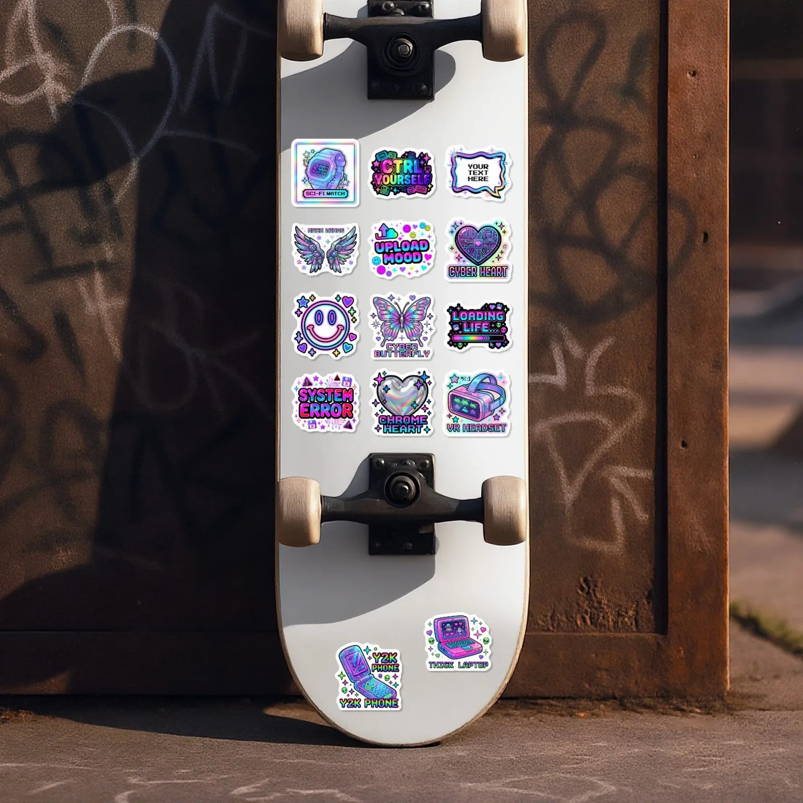50/100 Pcs Cyberpunk Neon Tech Element Stickers DIY for Laptop Phone Skate Helmet Car Suitcase Fridge Waterproof Fade Resistant