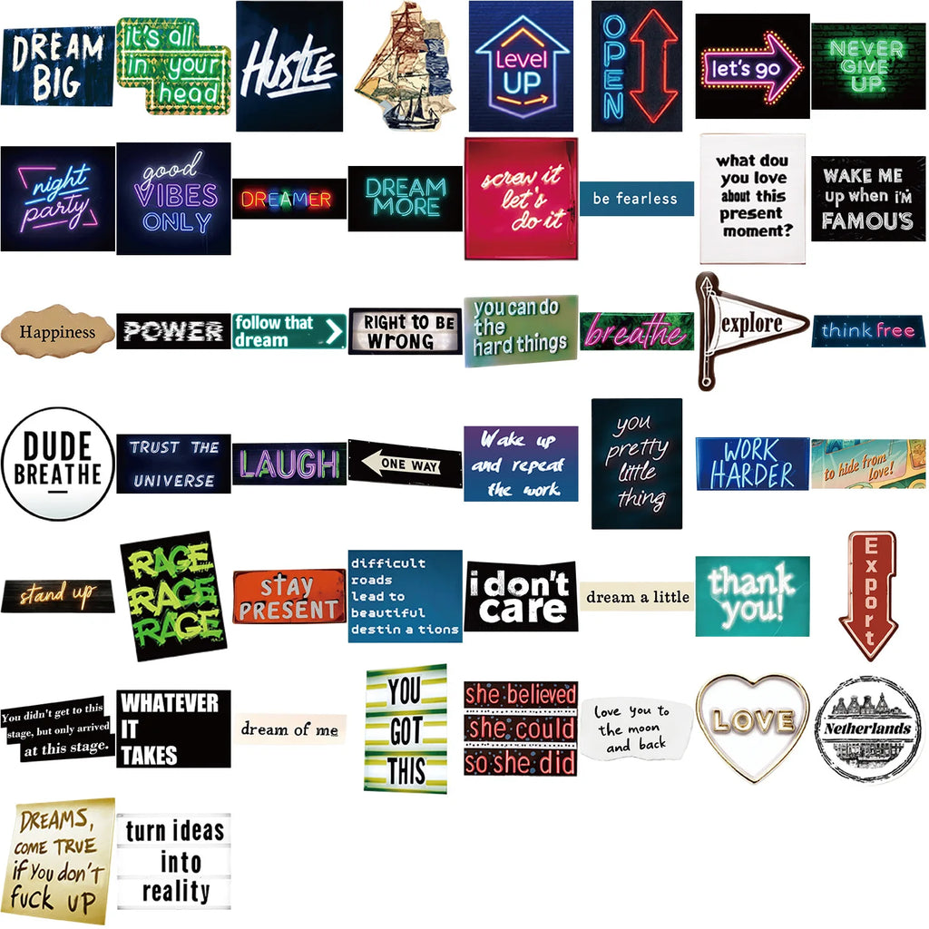 50/100PCS Cartoon Cold Graffiti Text Graffiti Stickers Decorative Guitar Notebook Luggage DIY Waterproof Stationery Stickers