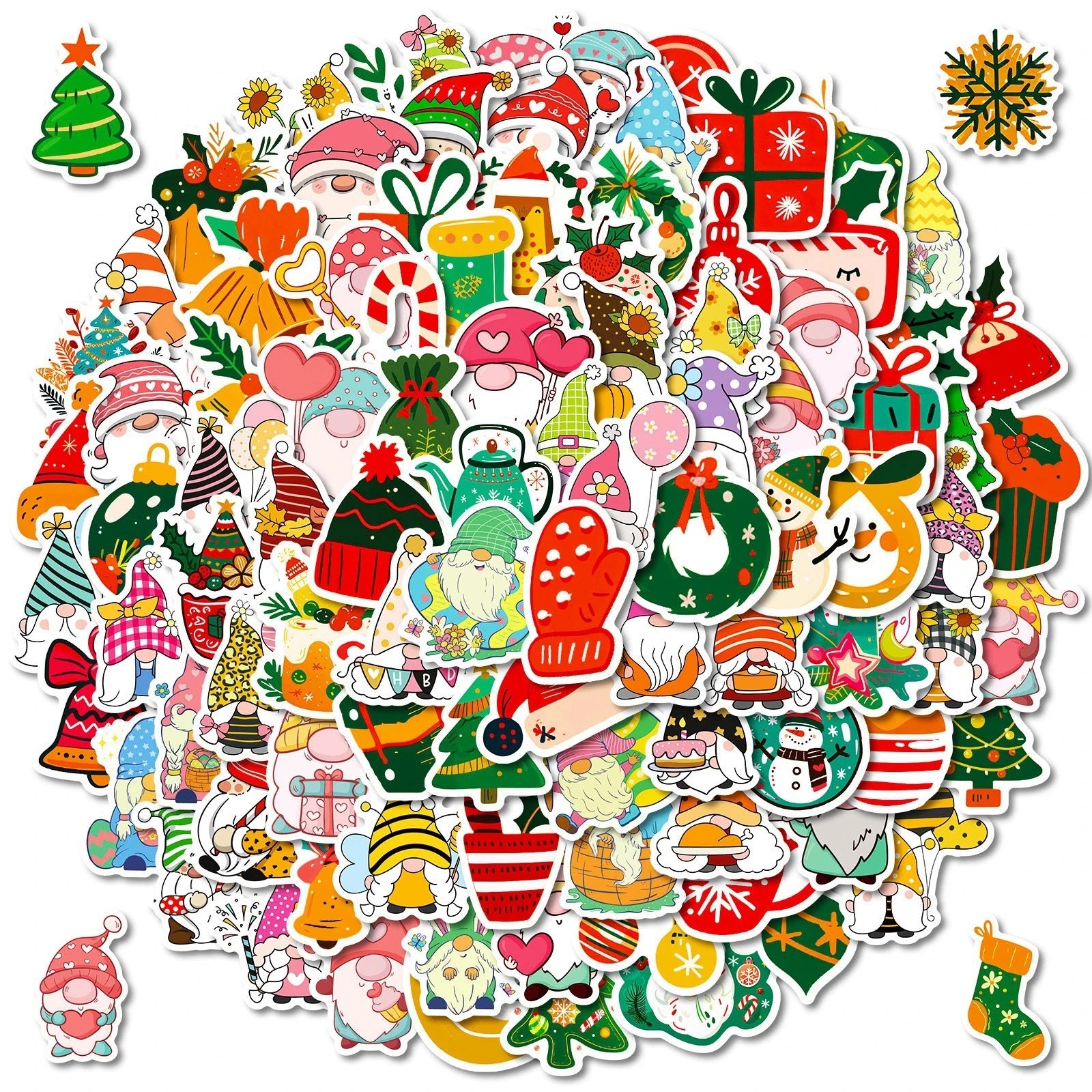 100PCS Red Christmas Theme Waterproof Stickers Decorative Windows Gifts Water Cups Stationery Stickers