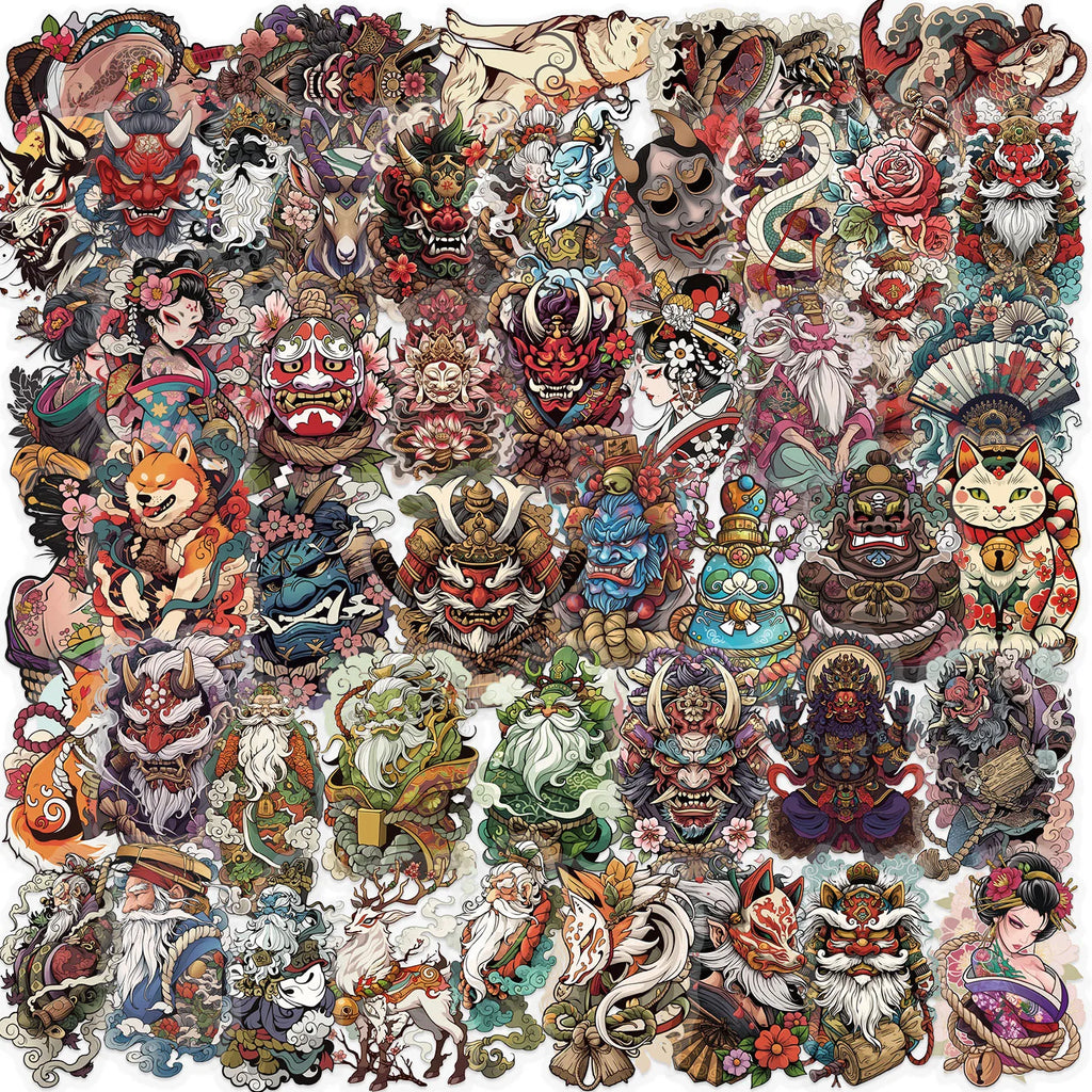 50/100pcs Transparent Japanese Tattoo Art Stickers - Waterproof PET Decals for Scrapbooking, Guitar & Laptop Decoration