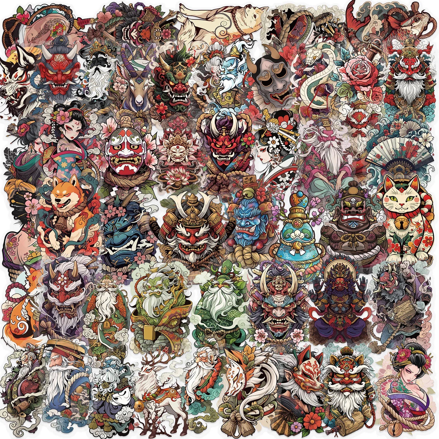 50/100pcs Transparent Japanese Tattoo Art Stickers - Waterproof PET Decals for Scrapbooking, Guitar & Laptop Decoration