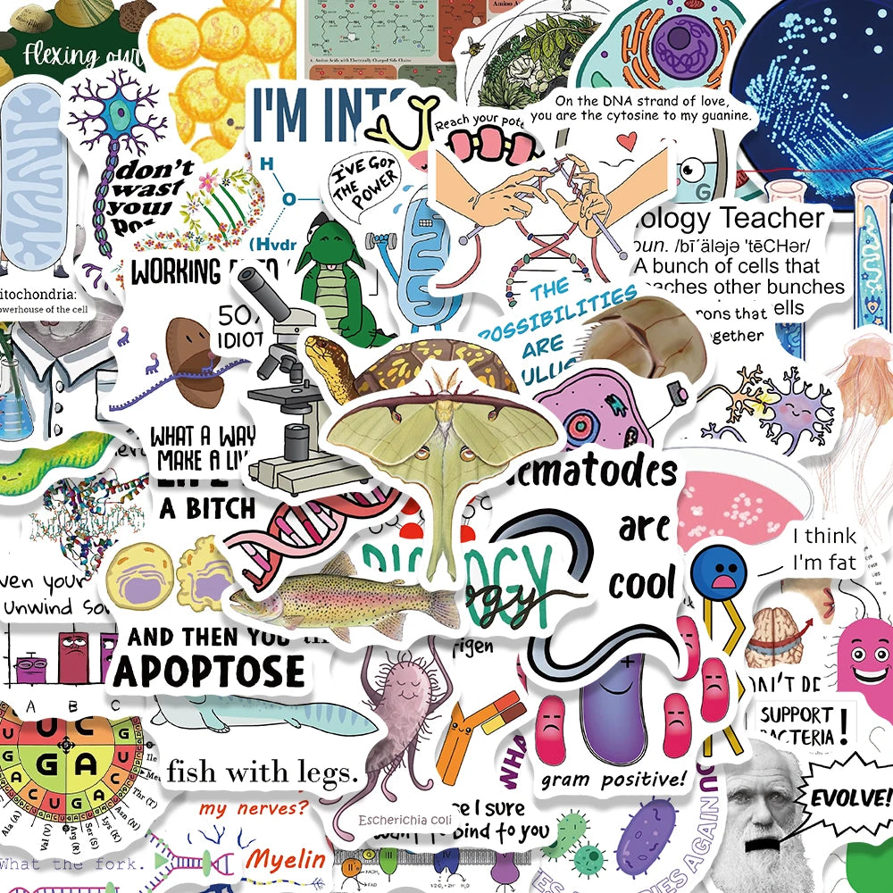 50PCS Biology Sticker Waterproof Cartoon Laptop Luggage Art Picture Living Room Motorcycle Phone Scrapbook Dormitory Stickers