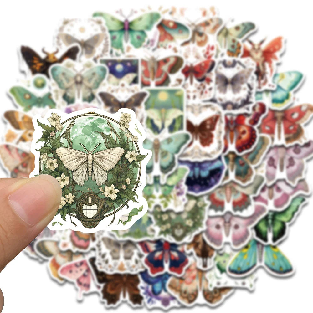 50PCS Colorful Moth With Sharp Edges Stickers Kawaii Cartoon Good Harvest Photocard Graffiti Waterproof Scrapbook Diary Sticker