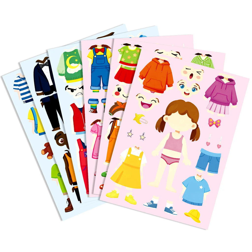 6/12PCS DIY Dress up Puzzle Stickers for Cartoon Characters with Different Skin Colors Clothing Expression Funny Sticker