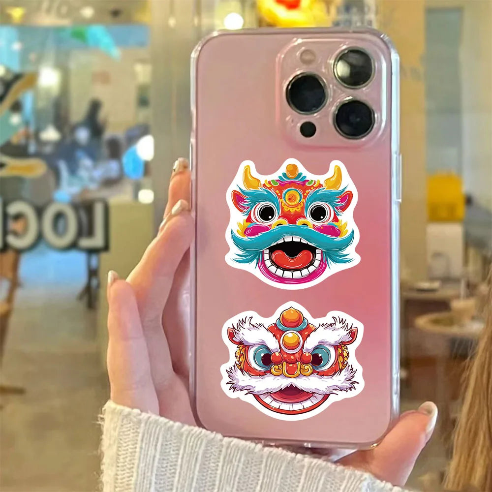 50PCS Creative New Year Lion Dance Graffiti Stickers DIY Luggage Laptop Tablet Speaker Decoration Wall Stickers Gift Stickers