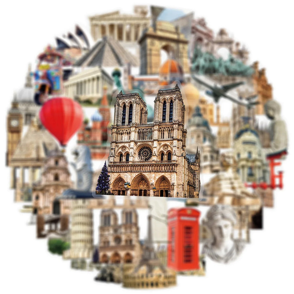 50-100PCS Transparent PET World Famous Architecture and Scenic Spot Stickers DIY Decorative Waterproof Stickers