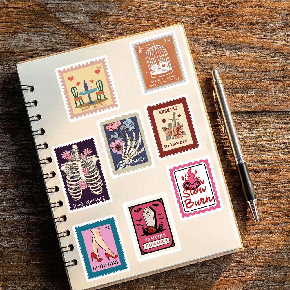 50PCS Book Trope Stamp Stickers Nostalgia Reading Graffiti PVC Card Phone Laptop Scrapbooking Waterproof Aesthetic Sticker