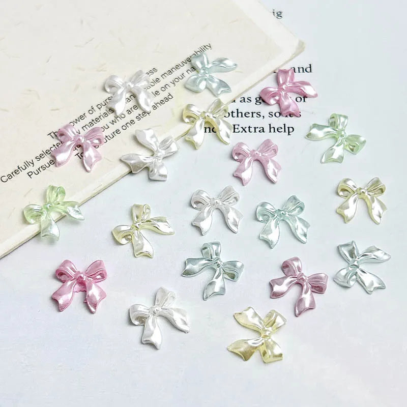 Pearl Color Bow Nail Charms Pink Mix 100pc Parts Resin Bows Nail Art Decoration Accessories Manicure DIY Mini Bowknot Supplies