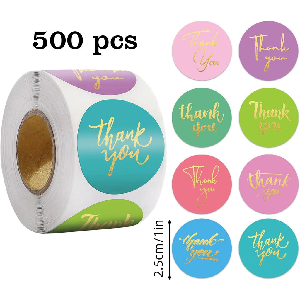 500Pcs 25mm Gold Foil Thank You Stickers for Baking Wedding Decor Birthday Party Gift Sealing Sticker