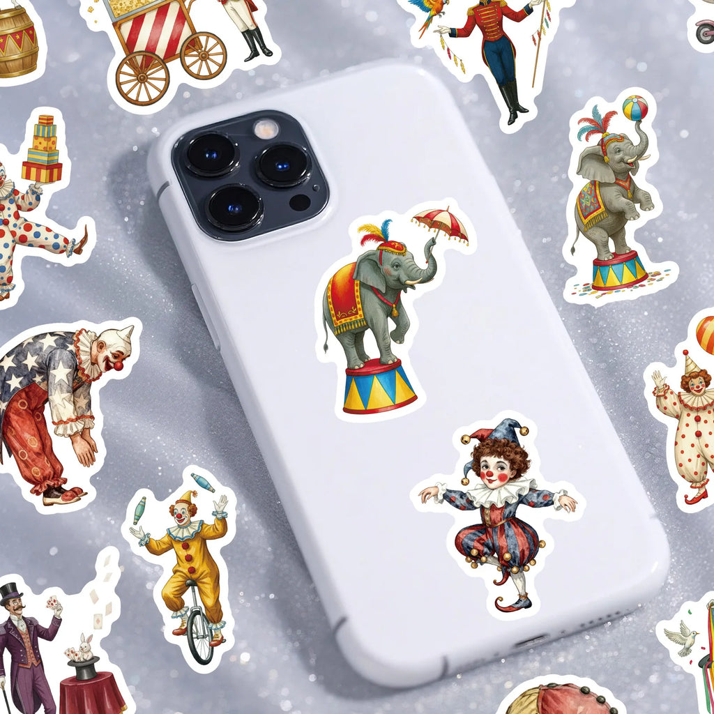 56PCS Circus Clown Animal Vintage Cartoon Stickers, Notebook Phone Suitcase Kids Stationery Creative Waterproof Stickers