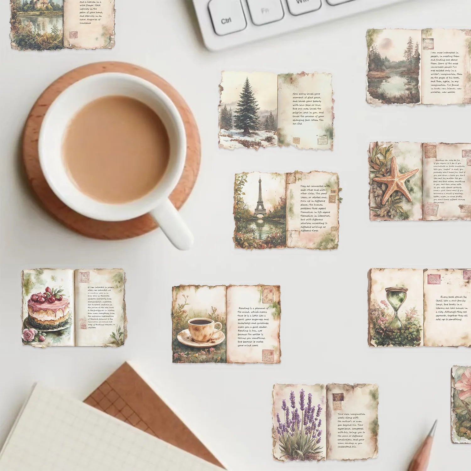50/100 PCS Transparent PET Retro Watercolor Diary Sticker Pack Waterproof Decorative Guitar Notebook Water Cup Stickers