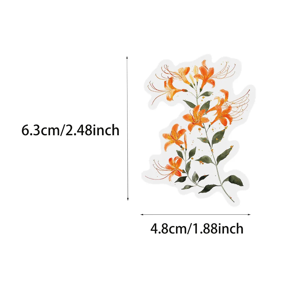 50PCS Color Ink Flower Sticker Pack Waterproof Transparent PET Brochure Flower Material Decorative Notebook Waterproof Stickers