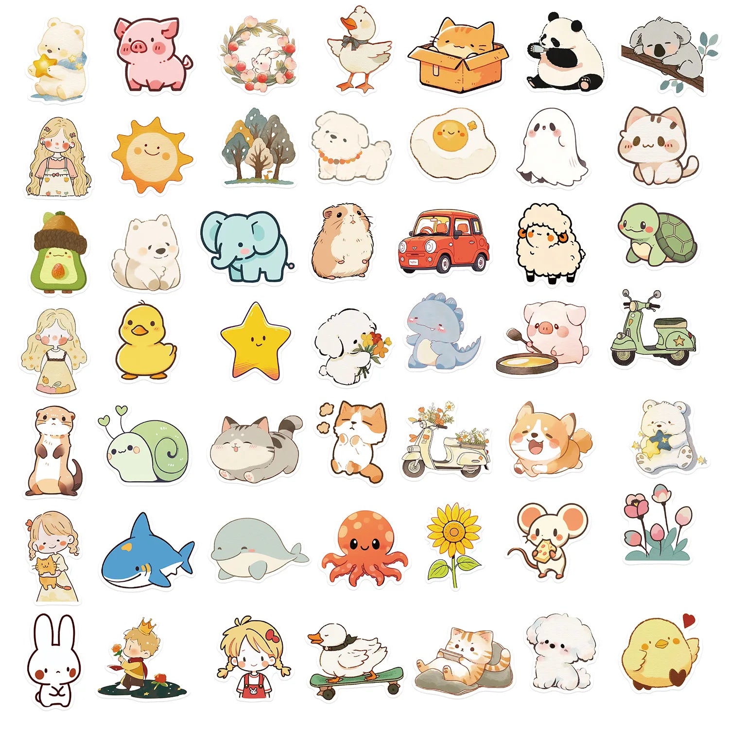 50/100PCS Cartoon Simple Style Cute Stickers Decorative Guitar Notebook Luggage DIY Waterproof Party Stickers