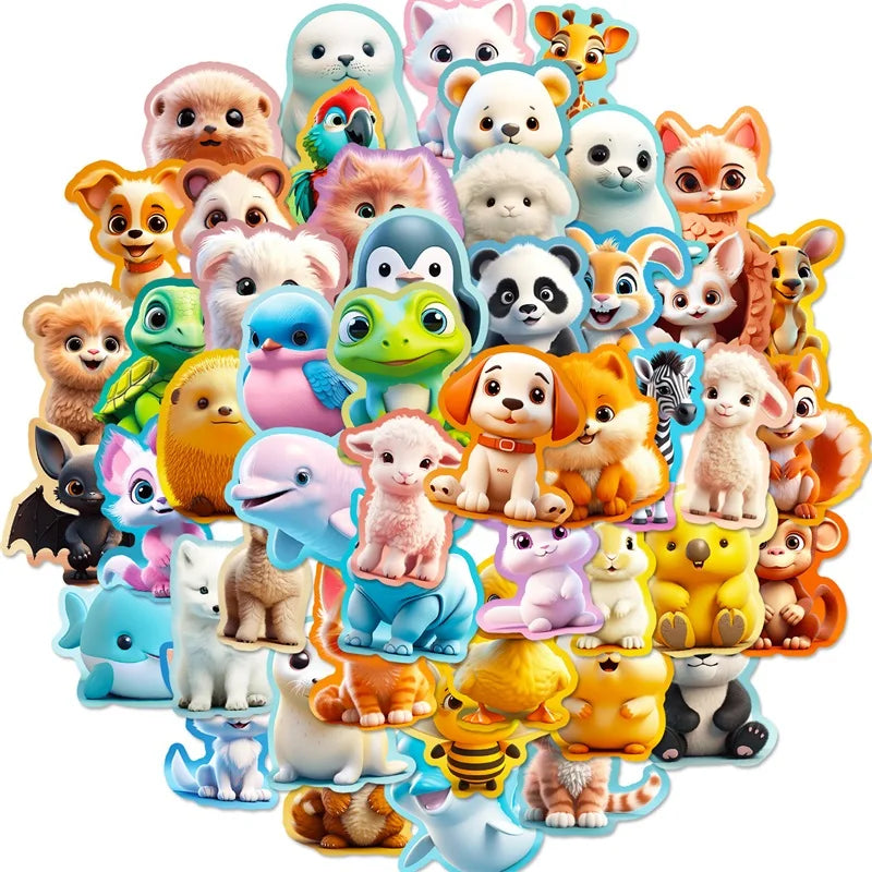 10/30/50PCS Cute 3D Cartoon Animal PVC Sticker Aesthetic Chidlren's Stationery Decoration Scrapbooking School Supplies for Kids