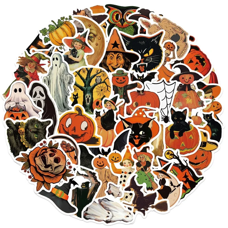 10/30/52PCS Cartoon Halloween Ghost PVC Sticky Sticker Aesthetic DIY Children's Decoration Scrapbooking School Supplies