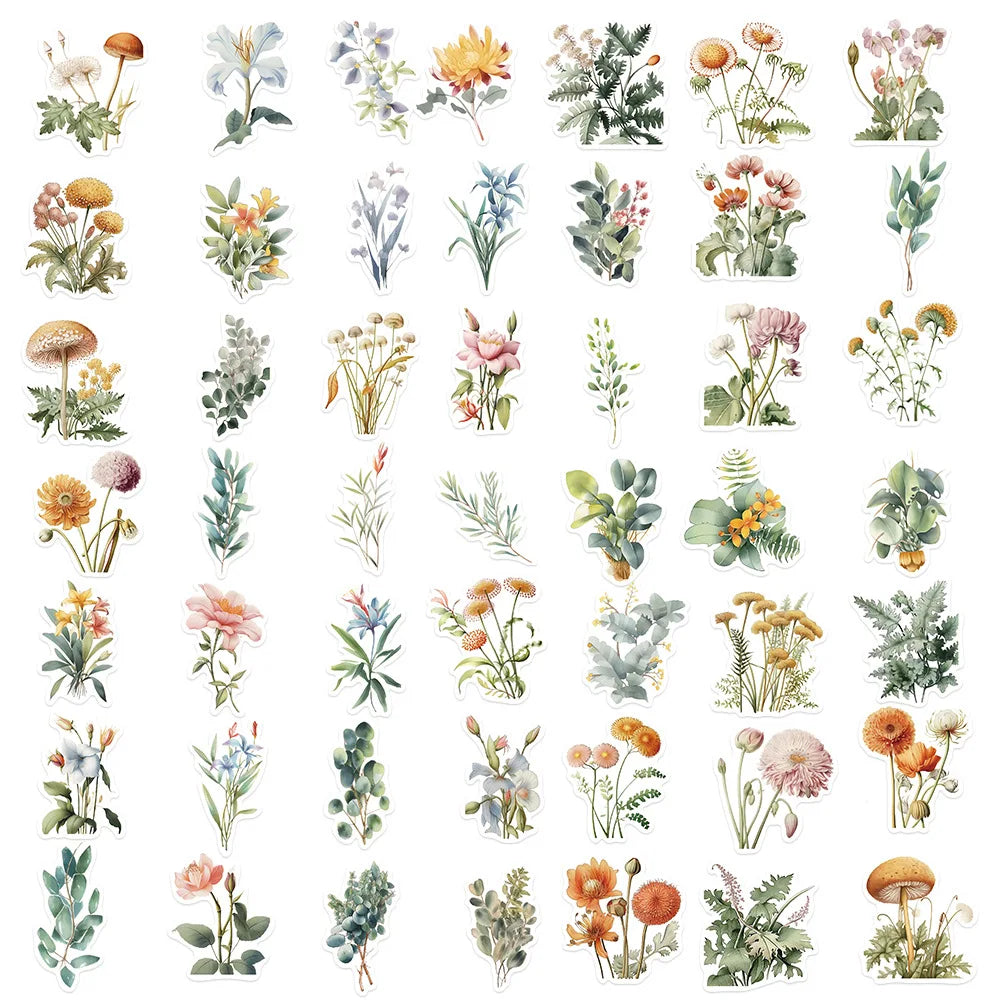 50PCS Fresh Plant Flower/Datura Stickers for Mobile Computers, Water Cups, Decorative Stickers for Laptops Waterproof  Stickers