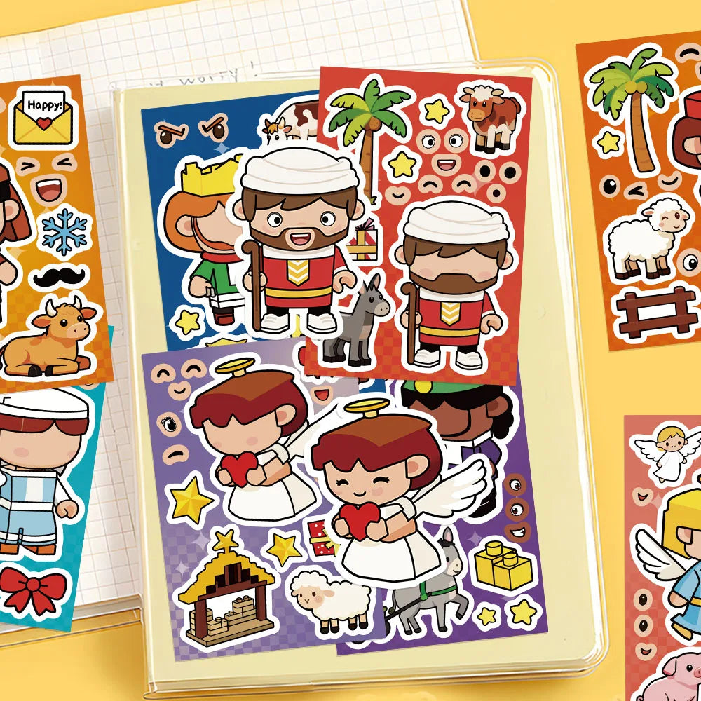 8PCS Angel Building Blocks Assembly Puzzle Stickers Cartoon Creative Fun Puzzle Account Materials Tablet Waterproof Stickers
